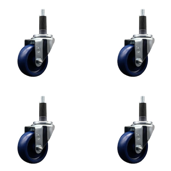 Service Caster 3.5'' Solid Poly Wheel Swivel 1'' Expanding Stem Caster Set, 4PK SCC-EX20S3514-SPUS-1-4 - main